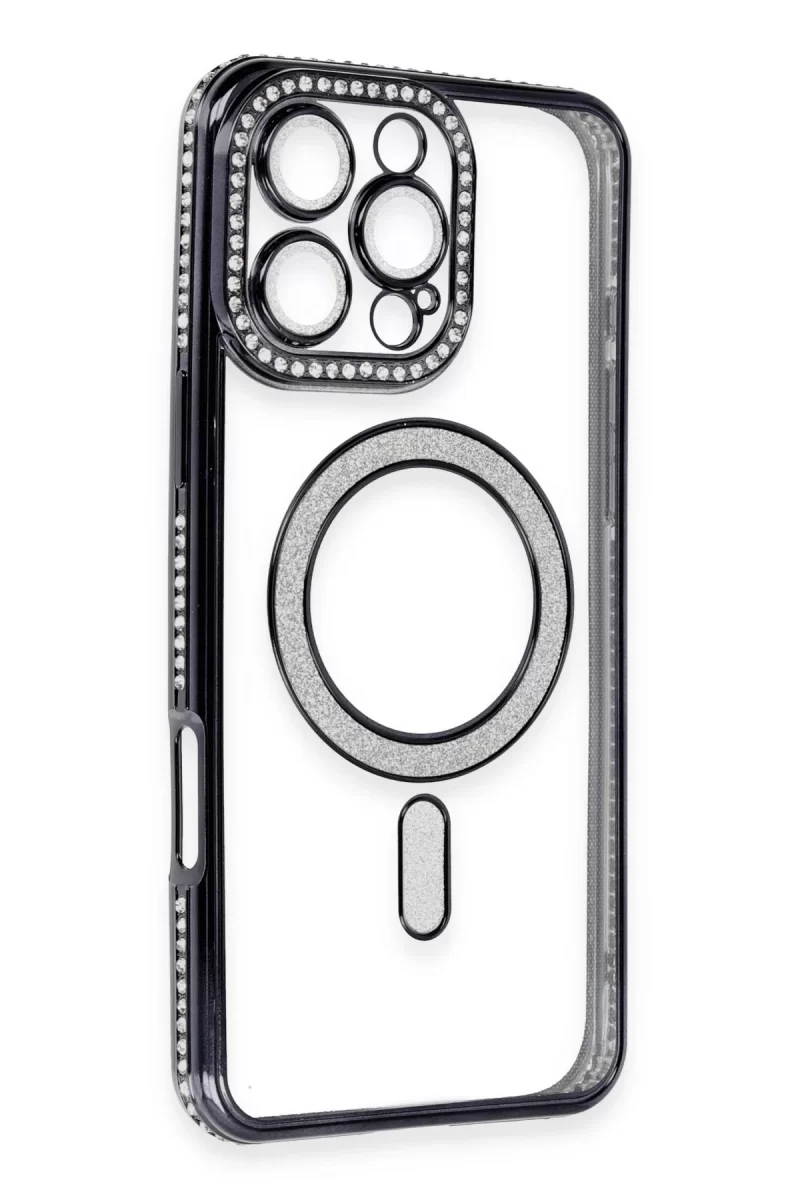 Newface Apple iPhone 16 Pro Kılıf Joke Simli Magneticsafe Kılıf - Siyah