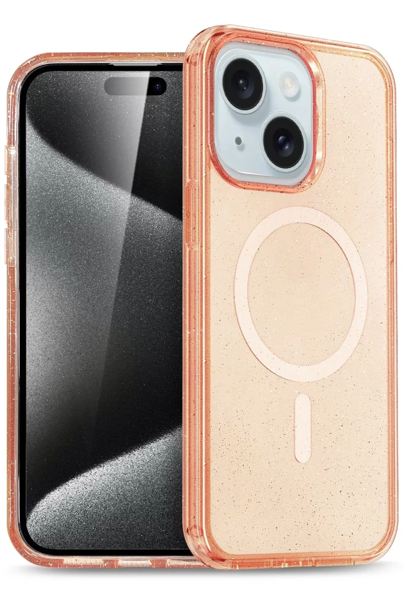 Newface Apple iPhone 15 Plus Kılıf Star Magsafe Kapak - Turuncu