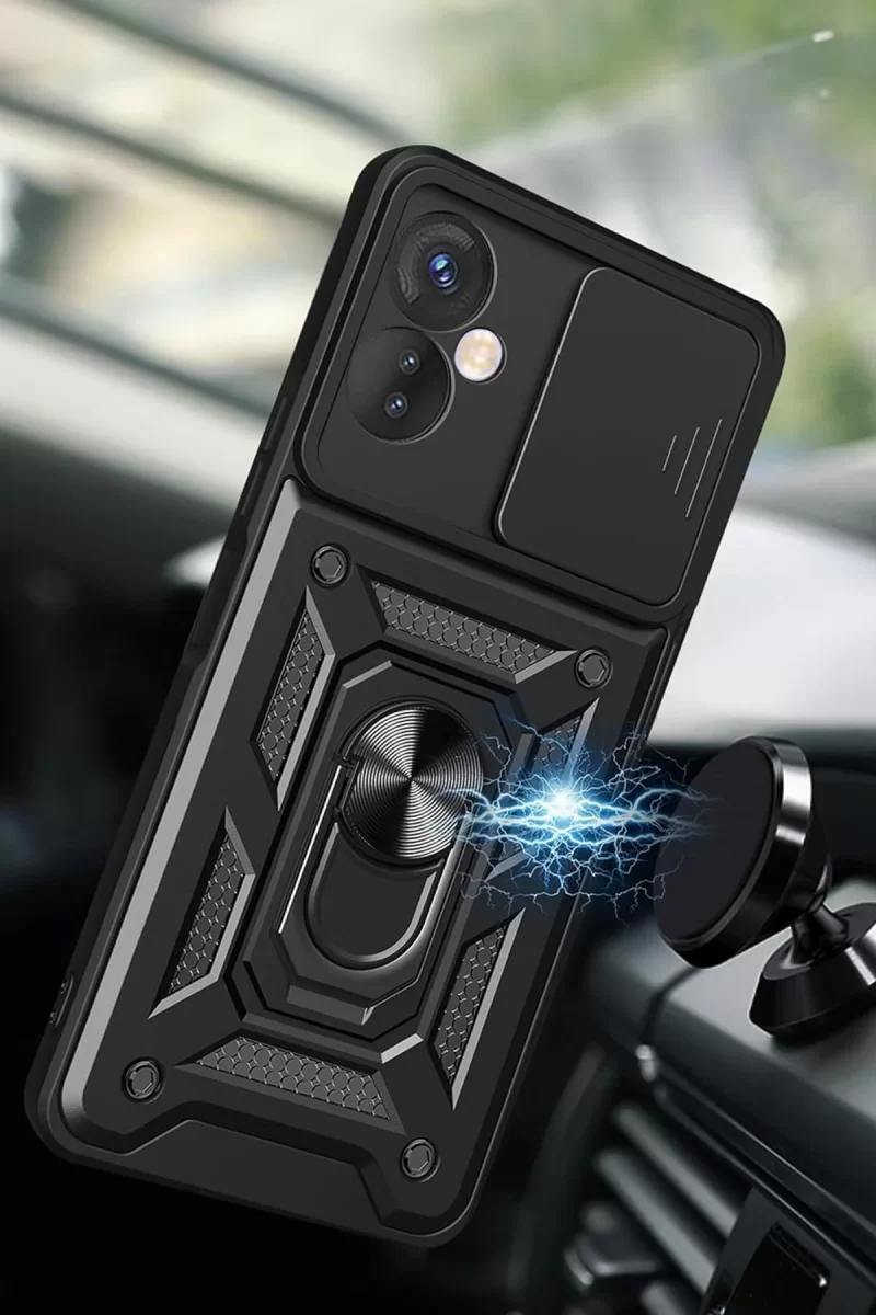 Newface İnfinix Hot 30 5G Kılıf Pars Lens Yüzüklü Silikon - Yeşil
