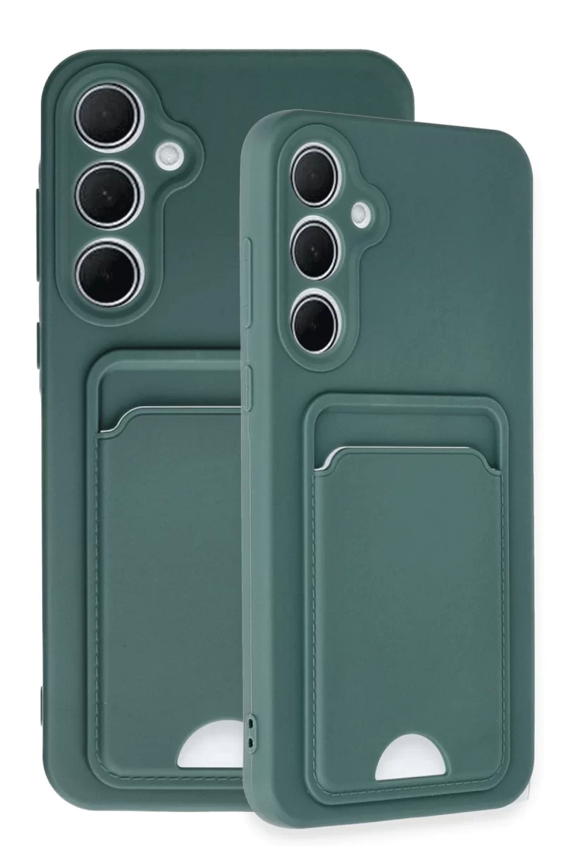Newface Samsung Galaxy A35 5G Kılıf Kelvin Kartvizitli Silikon - Koyu Yeşil