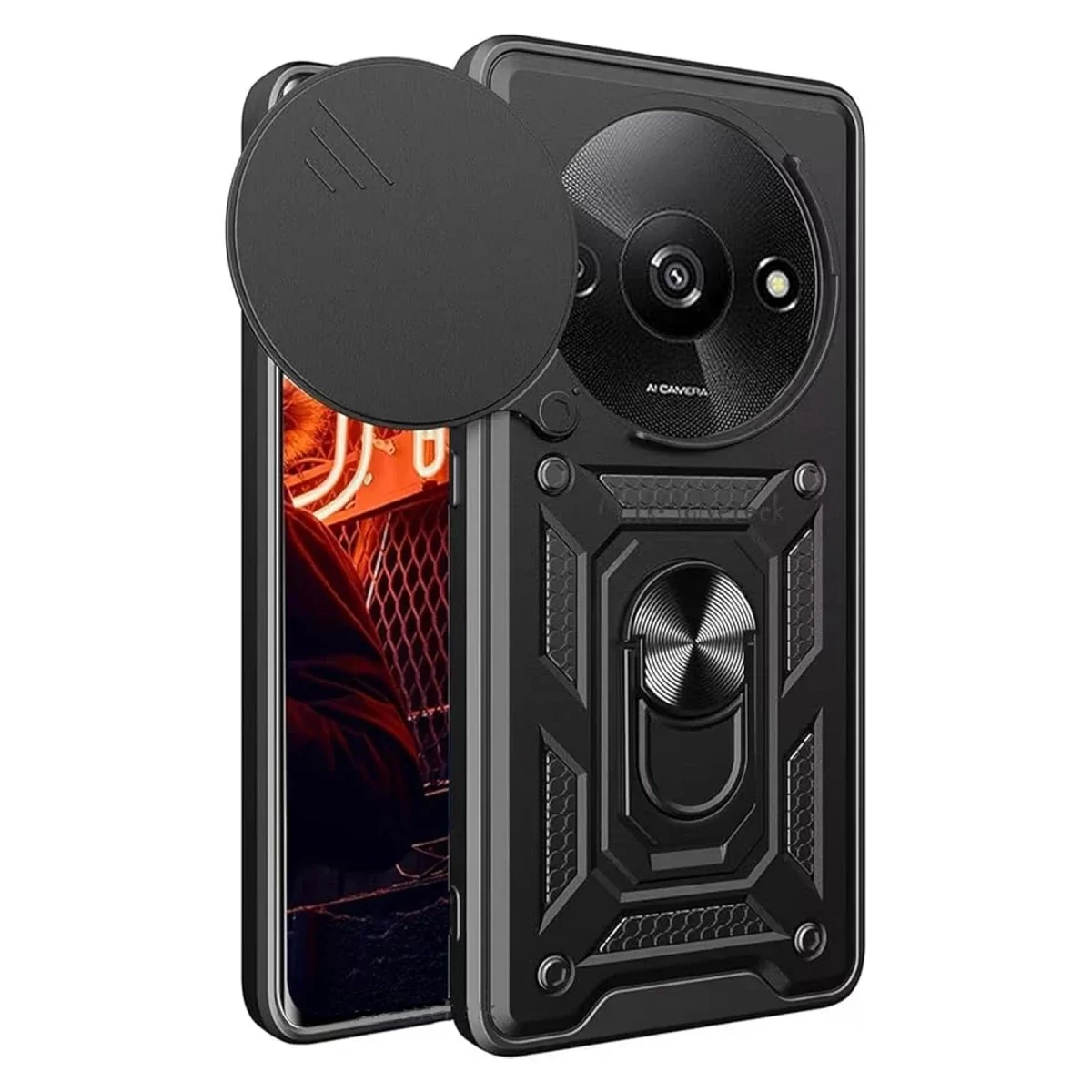 Newface Xiaomi Redmi A3 4G Kılıf Pars Lens Yüzüklü Silikon - Siyah