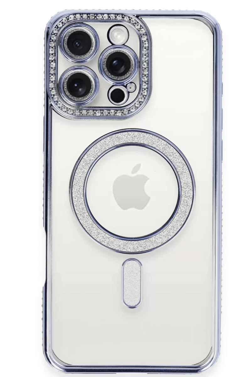 Newface Apple iPhone 16 Pro Kılıf Joke Simli Magneticsafe Kılıf - Mavi