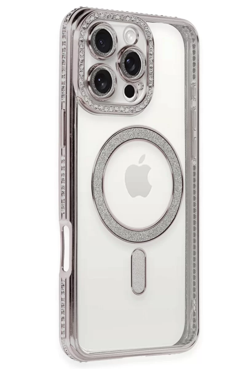 Newface Apple iPhone 16 Pro Kılıf Joke Simli Magneticsafe Kılıf - Pembe