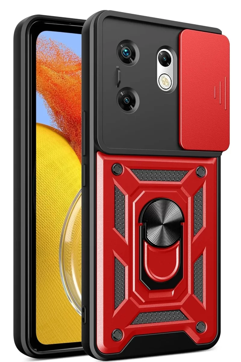 Newface İnfinix Zero 30 4G Kılıf Pars Lens Yüzüklü Silikon - Kırmızı