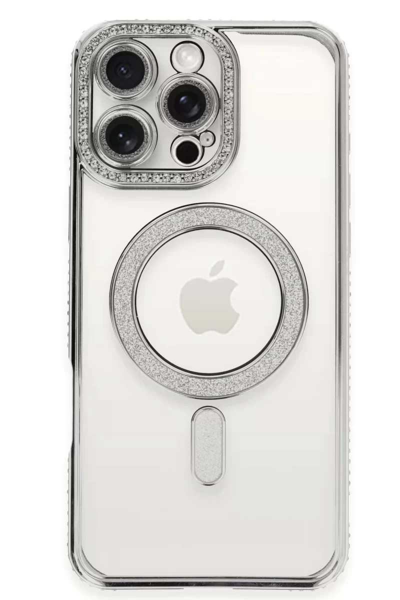Newface Apple iPhone 16 Pro Kılıf Joke Simli Magneticsafe Kılıf - Gümüş