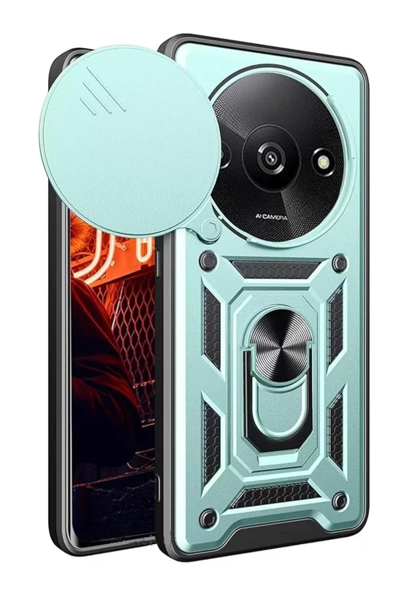 Newface Xiaomi Redmi A3 4G Kılıf Pars Lens Yüzüklü Silikon - Yeşil