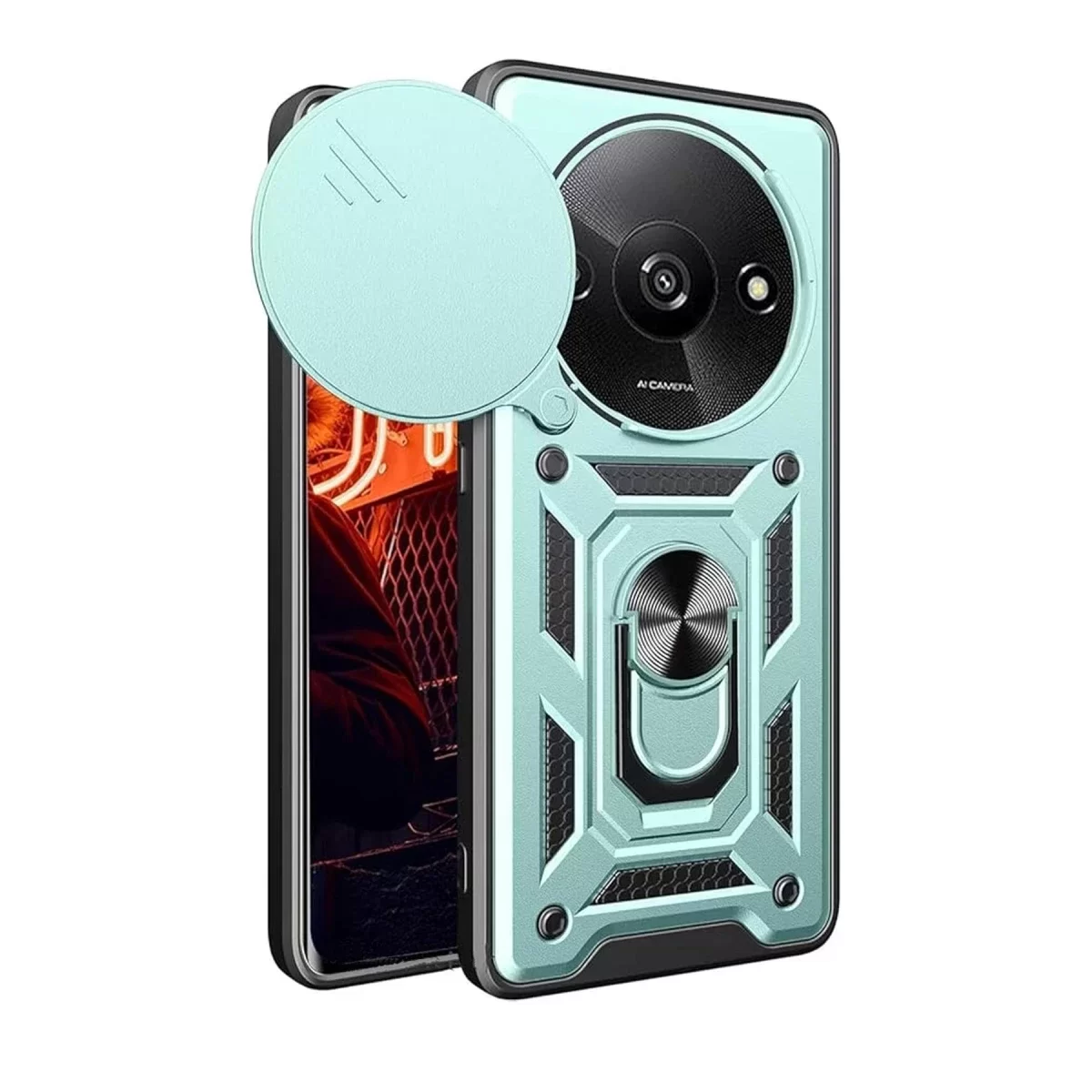 Newface Xiaomi Redmi A3 4G Kılıf Pars Lens Yüzüklü Silikon - Yeşil