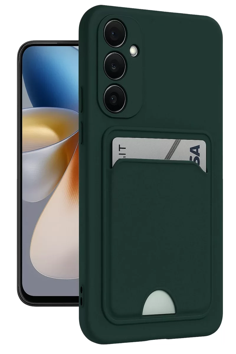 Newface Samsung Galaxy A55 5G Kılıf Kelvin Kartvizitli Silikon - Koyu Yeşil