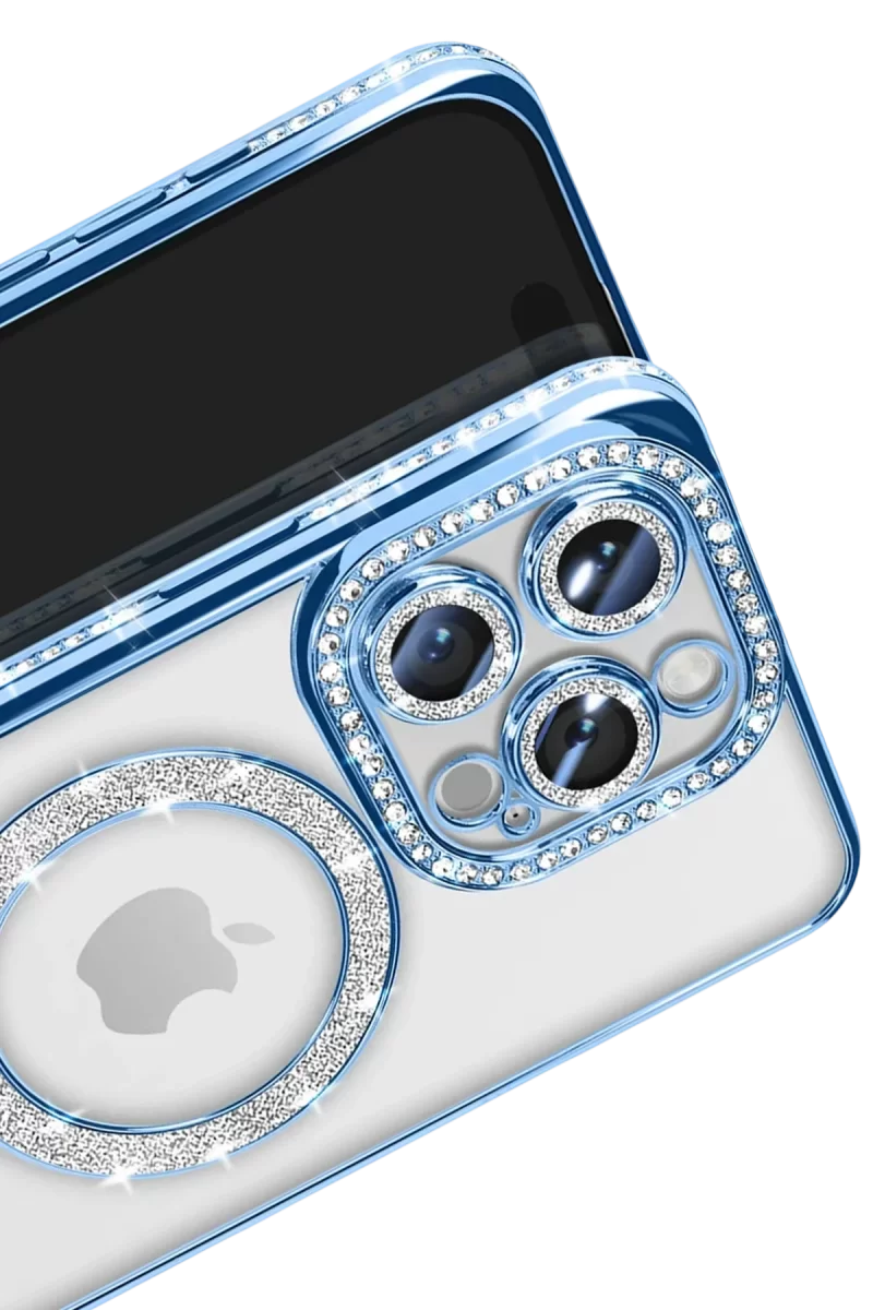 Newface Apple iPhone 16 Pro Max Kılıf Joke Simli Magneticsafe Kılıf - Mavi