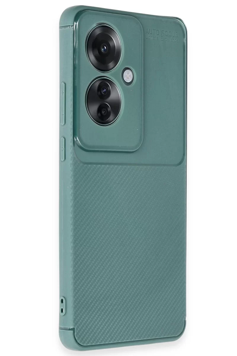 Newface Oppo Reno 11F Kılıf Auto Focus Karbon Kapak - Koyu Yeşil