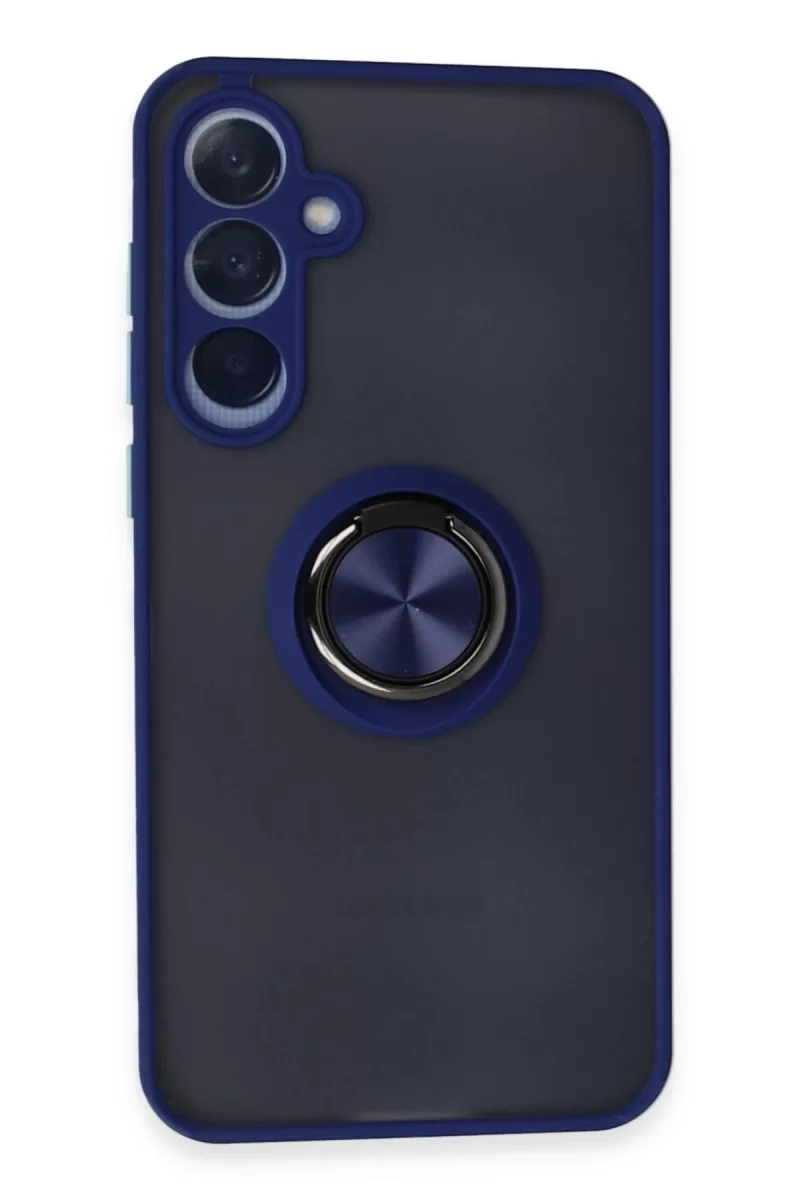 Newface Samsung Galaxy A55 5G Kılıf Montreal Yüzüklü Silikon Kapak - Lacivert