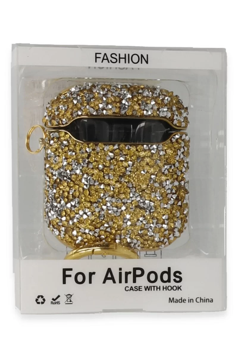 Newface Apple Airpods 2 (2.nesil) Mira Taşlı Kılıf - Gold