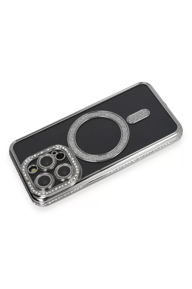 Newface Apple iPhone 14 Pro Max Kılıf Joke Simli Magneticsafe Kılıf - Gri