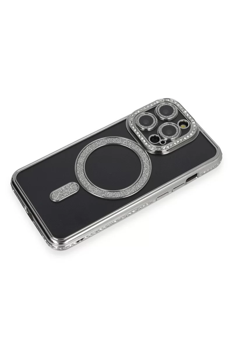 Newface Apple iPhone 14 Pro Max Kılıf Joke Simli Magneticsafe Kılıf - Gri
