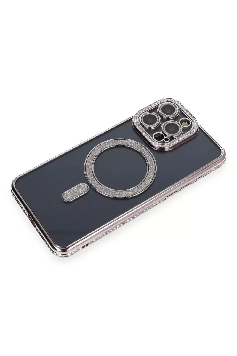 Newface Apple iPhone 14 Pro Kılıf Joke Simli Magneticsafe Kılıf - Gri