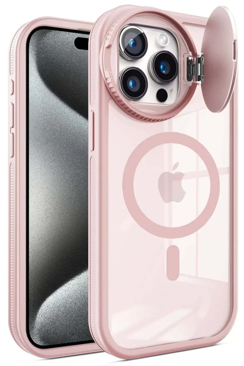 Newface Apple iPhone 14 Pro Max Kılıf Teleskop Lens Magsafe Silikon Kapak - Pembe