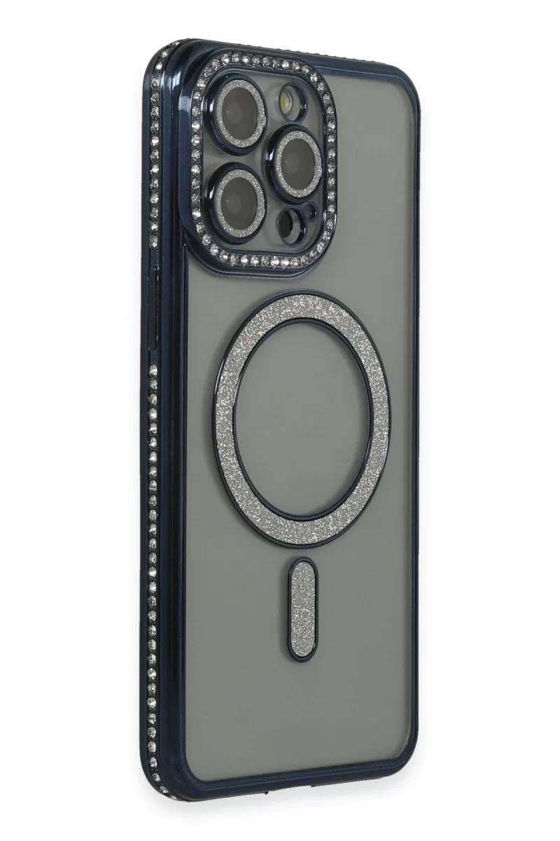 Newface Apple iPhone 14 Pro Kılıf Joke Simli Magneticsafe Kılıf - Lacivert