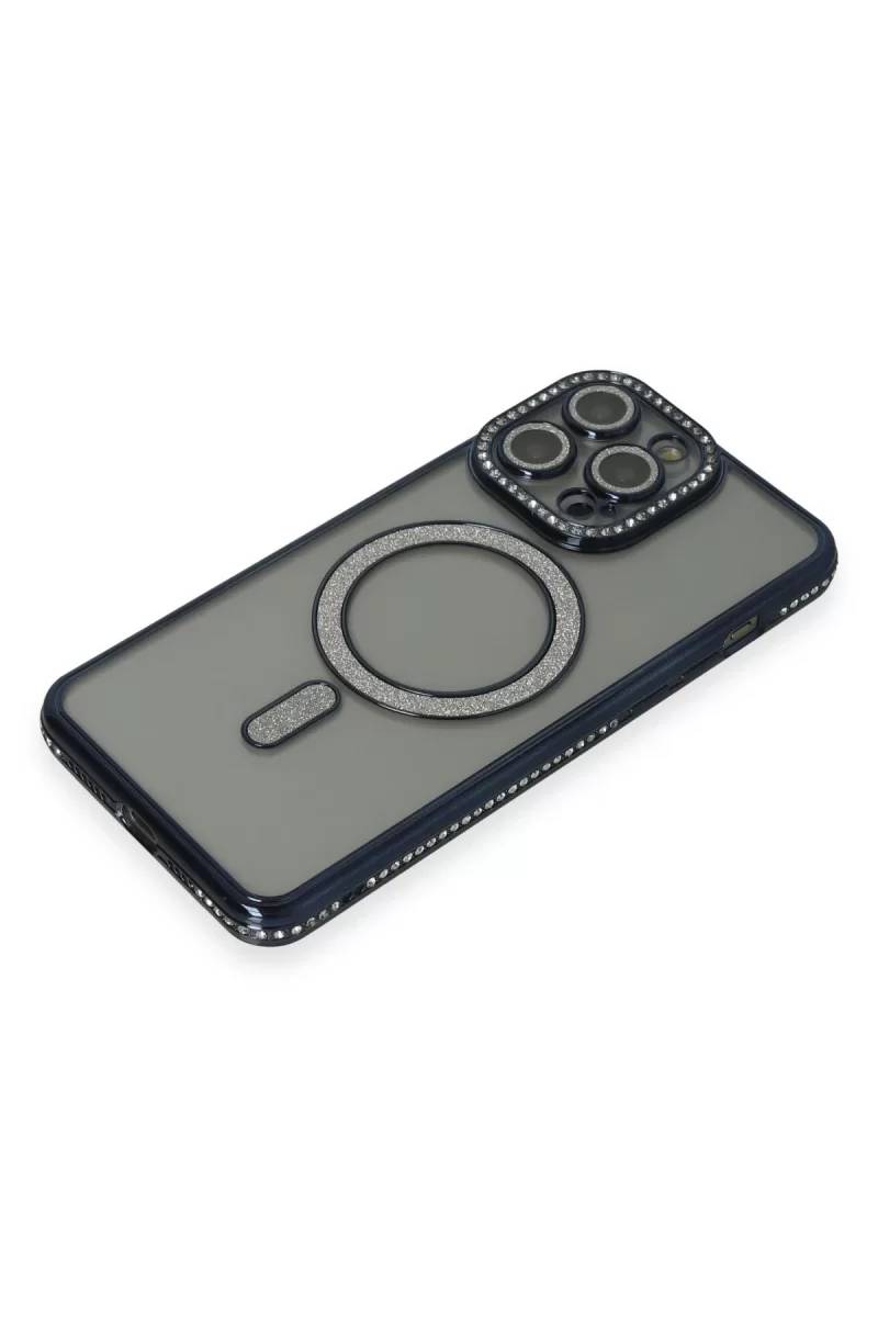 Newface Apple iPhone 14 Pro Kılıf Joke Simli Magneticsafe Kılıf - Lacivert