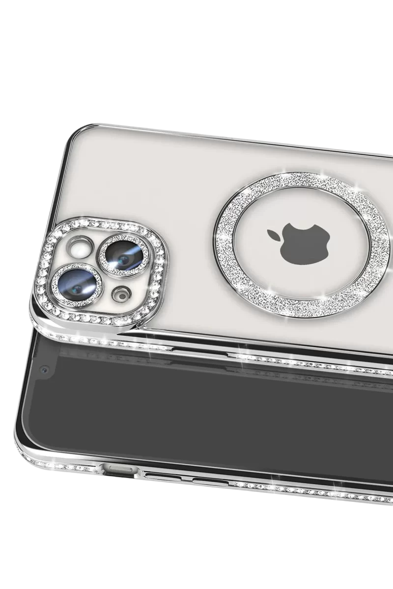 Newface Apple iPhone 14 Kılıf Joke Simli Magneticsafe Kılıf - Gümüş