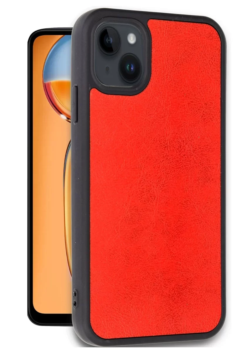 Newface Apple iPhone 15 Kılıf Aras Deri Kapak - Kırmızı