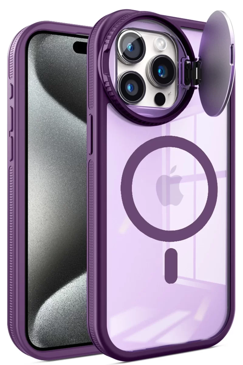 Newface Apple iPhone 15 Pro Kılıf Teleskop Lens Magsafe Silikon Kapak - Derin Mor