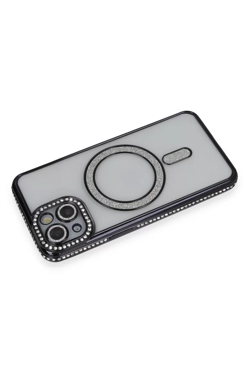Newface Apple iPhone 13 Kılıf Joke Simli Magneticsafe Kılıf - Siyah