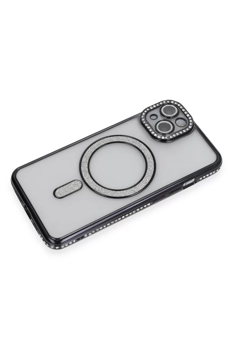 Newface Apple iPhone 13 Kılıf Joke Simli Magneticsafe Kılıf - Siyah