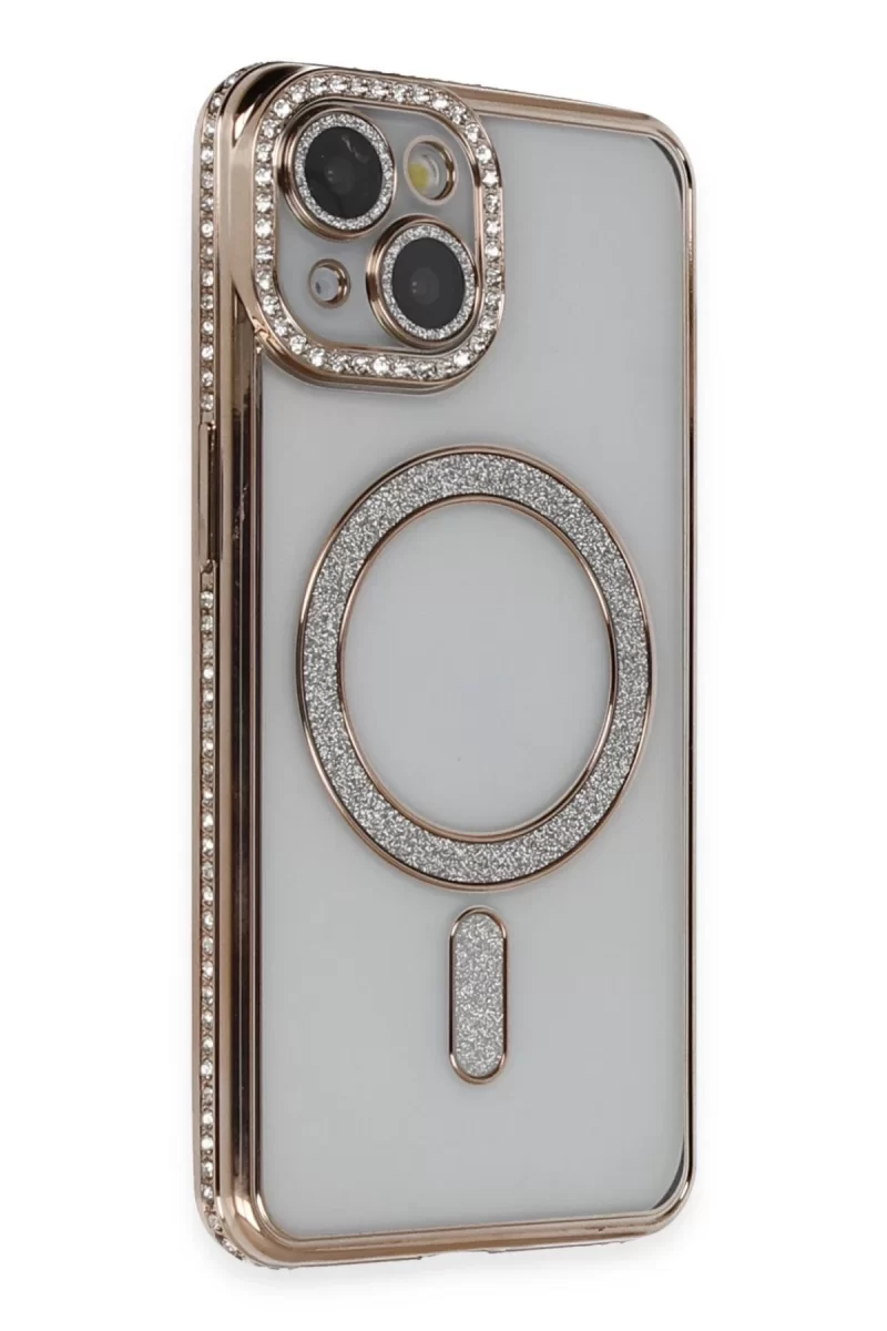 Newface Apple iPhone 13 Kılıf Joke Simli Magneticsafe Kılıf - Gold