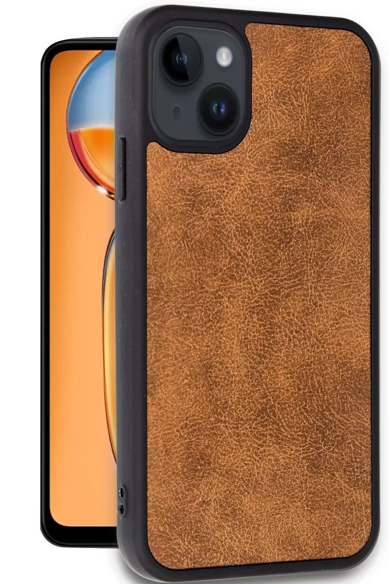 Newface Apple iPhone 15 Kılıf Aras Deri Kapak - Taba
