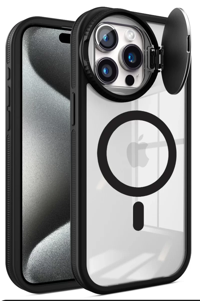 Newface Apple iPhone 15 Pro Max Kılıf Teleskop Lens Magsafe Silikon Kapak - Siyah