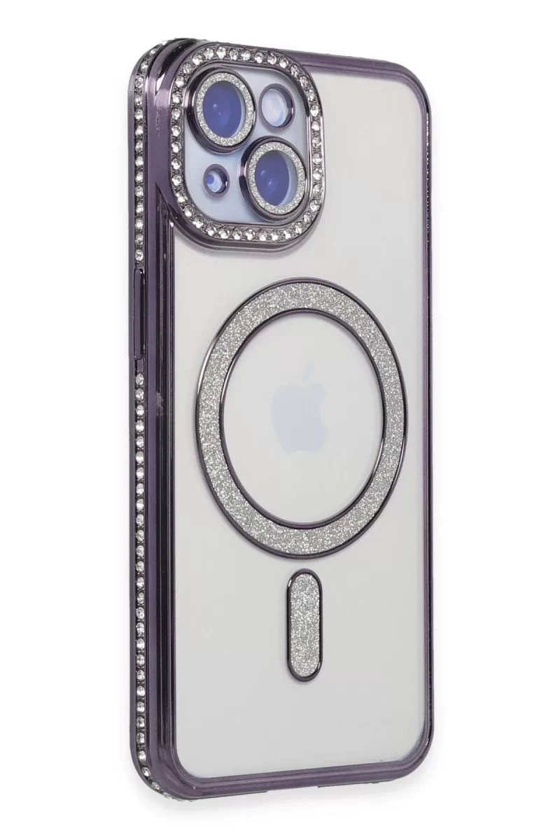 Newface Apple iPhone 13 Kılıf Joke Simli Magneticsafe Kılıf - Derin Mor