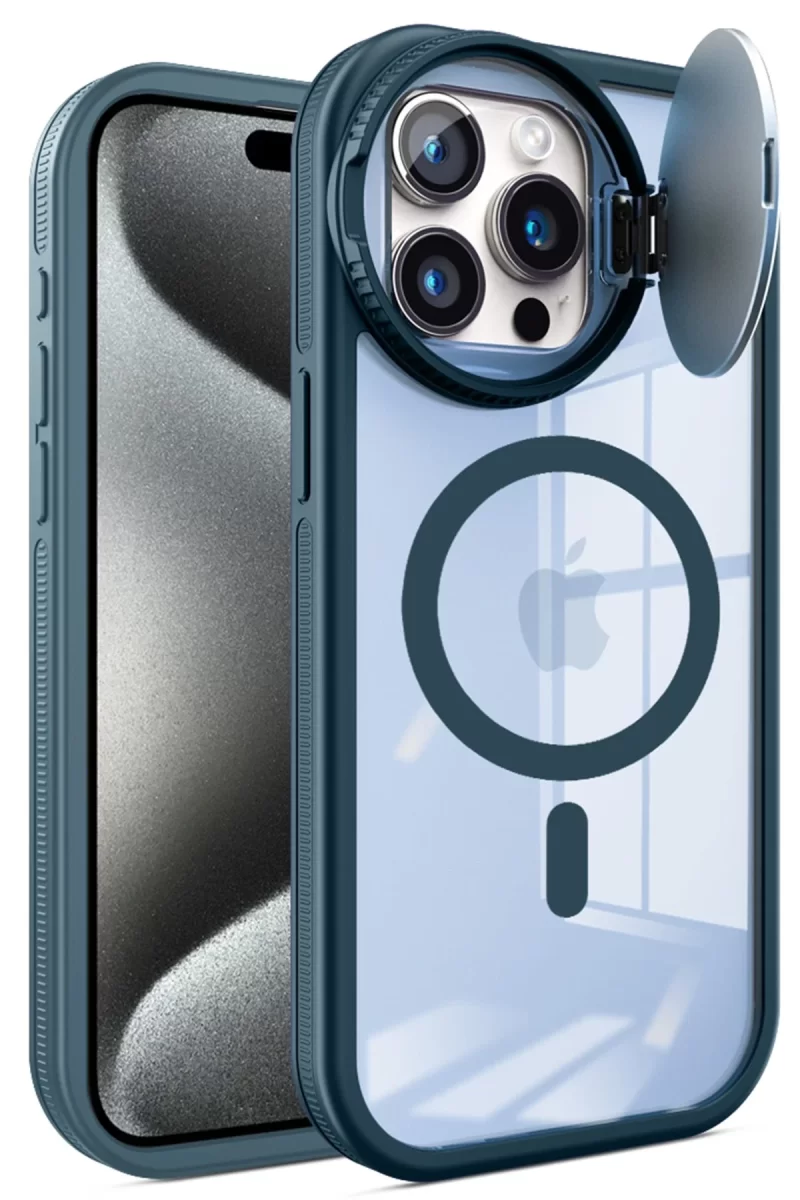 Newface Apple iPhone 15 Pro Max Kılıf Teleskop Lens Magsafe Silikon Kapak - Lacivert