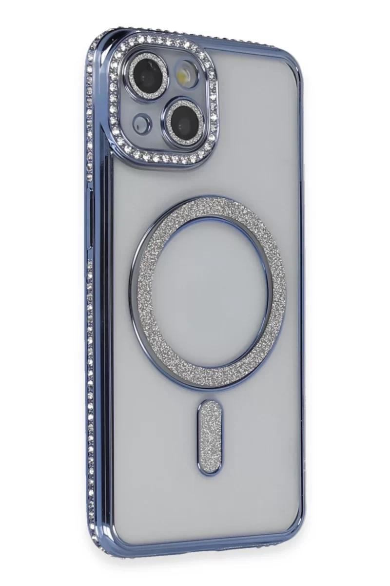 Newface Apple iPhone 13 Kılıf Joke Simli Magneticsafe Kılıf - Mavi