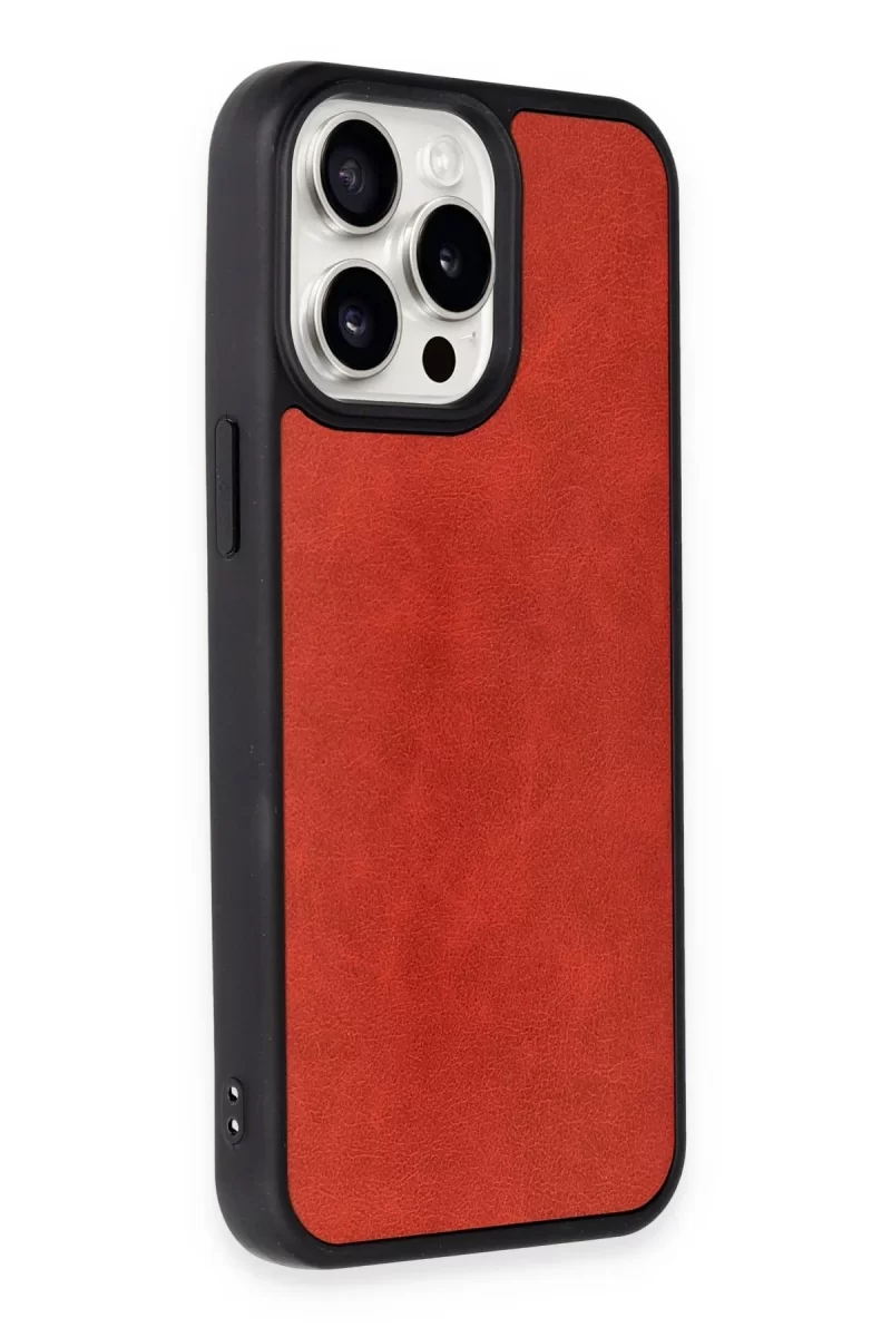 Newface Apple iPhone 15 Pro Kılıf Aras Deri Kapak - Kırmızı
