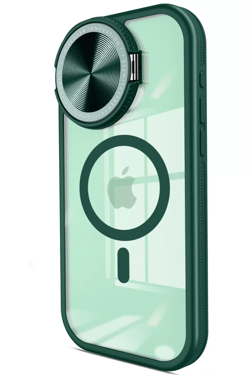 Newface Apple iPhone 15 Pro Max Kılıf Teleskop Lens Magsafe Silikon Kapak - Koyu Yeşil