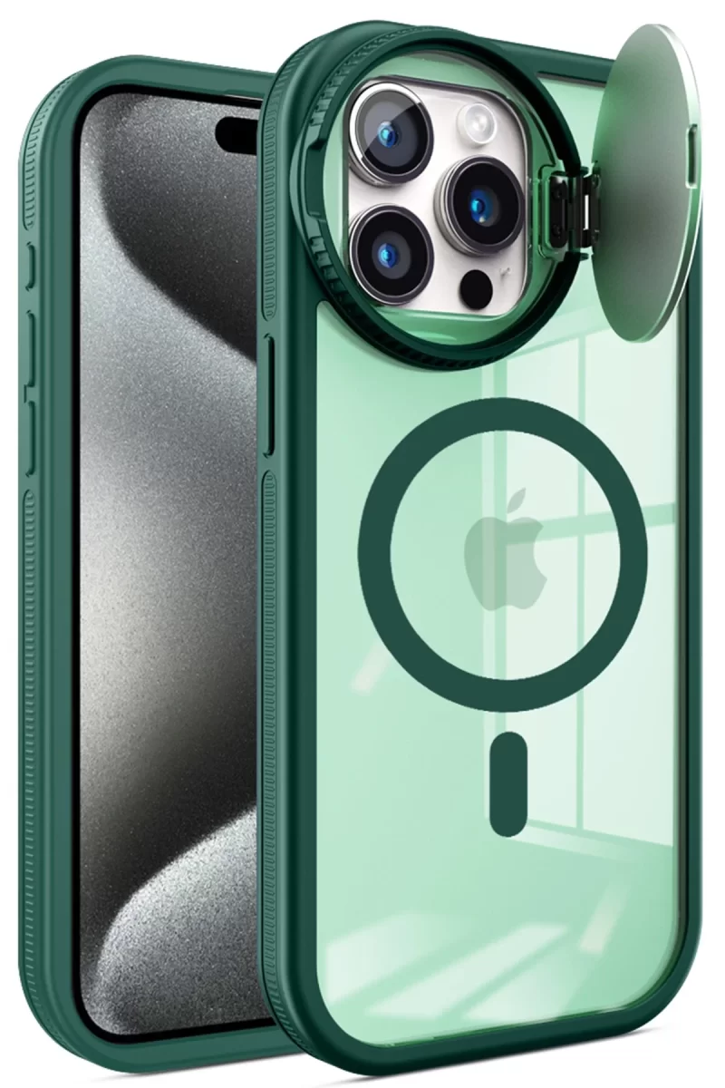 Newface Apple iPhone 15 Pro Max Kılıf Teleskop Lens Magsafe Silikon Kapak - Koyu Yeşil