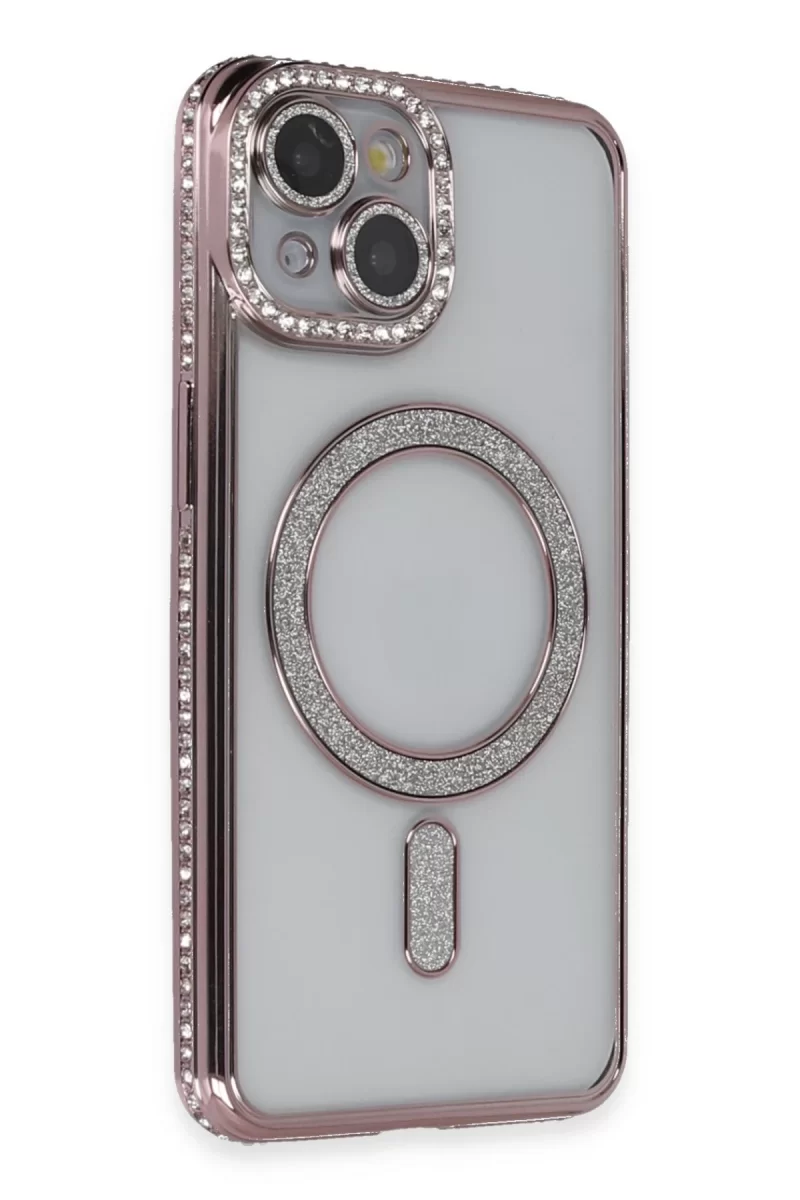 Newface Apple iPhone 13 Kılıf Joke Simli Magneticsafe Kılıf - Pembe