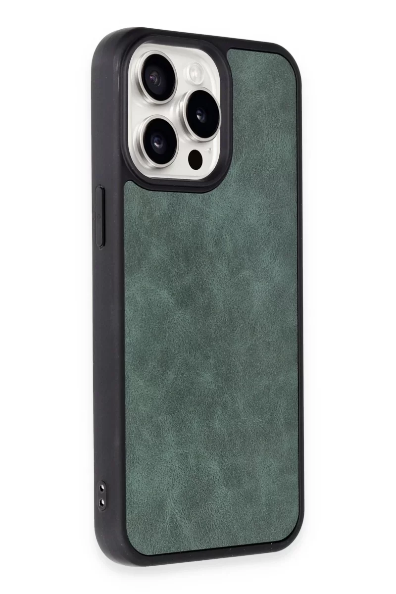 Newface Apple iPhone 15 Pro Kılıf Aras Deri Kapak - Koyu Yeşil