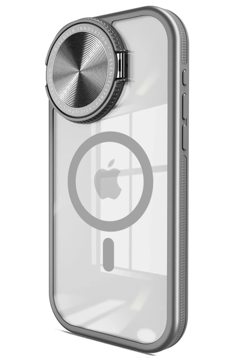 Newface Apple iPhone 15 Pro Max Kılıf Teleskop Lens Magsafe Silikon Kapak - Titan Gri