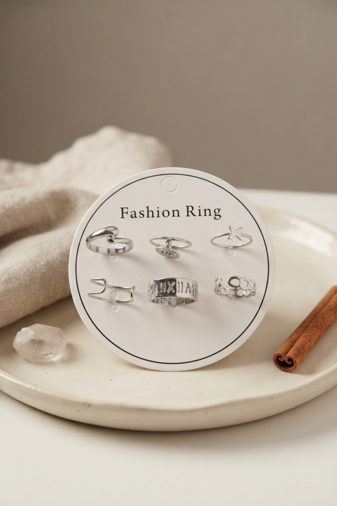 Gümüş Renk Pirinç Bohem Detaylı 6'lı Yüzük Seti BYK4310