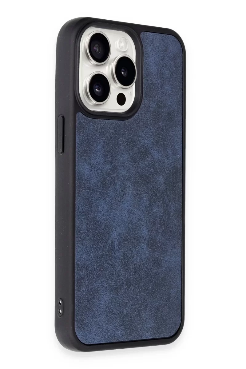 Newface Apple iPhone 15 Pro Max Kılıf Aras Deri Kapak - Lacivert