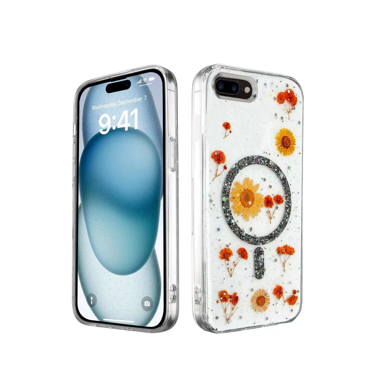 Newface Apple iPhone 7 Plus Kılıf Daisy Simli Magsafe Kapak - Siyah