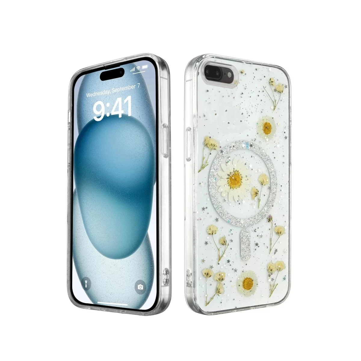 Newface Apple iPhone 7 Plus Kılıf Daisy Simli Magsafe Kapak - Gümüş