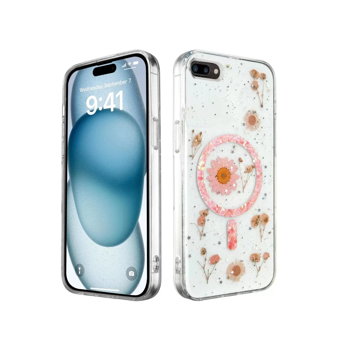 Newface Apple iPhone 7 Plus Kılıf Daisy Simli Magsafe Kapak - Pembe