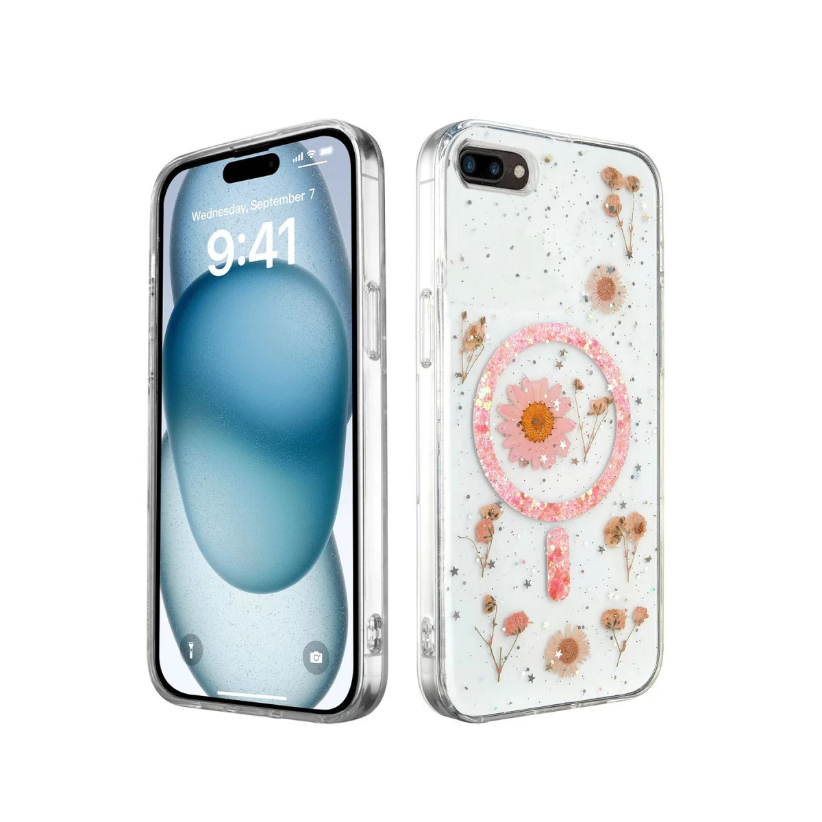 Newface Apple iPhone 7 Plus Kılıf Daisy Simli Magsafe Kapak - Pembe