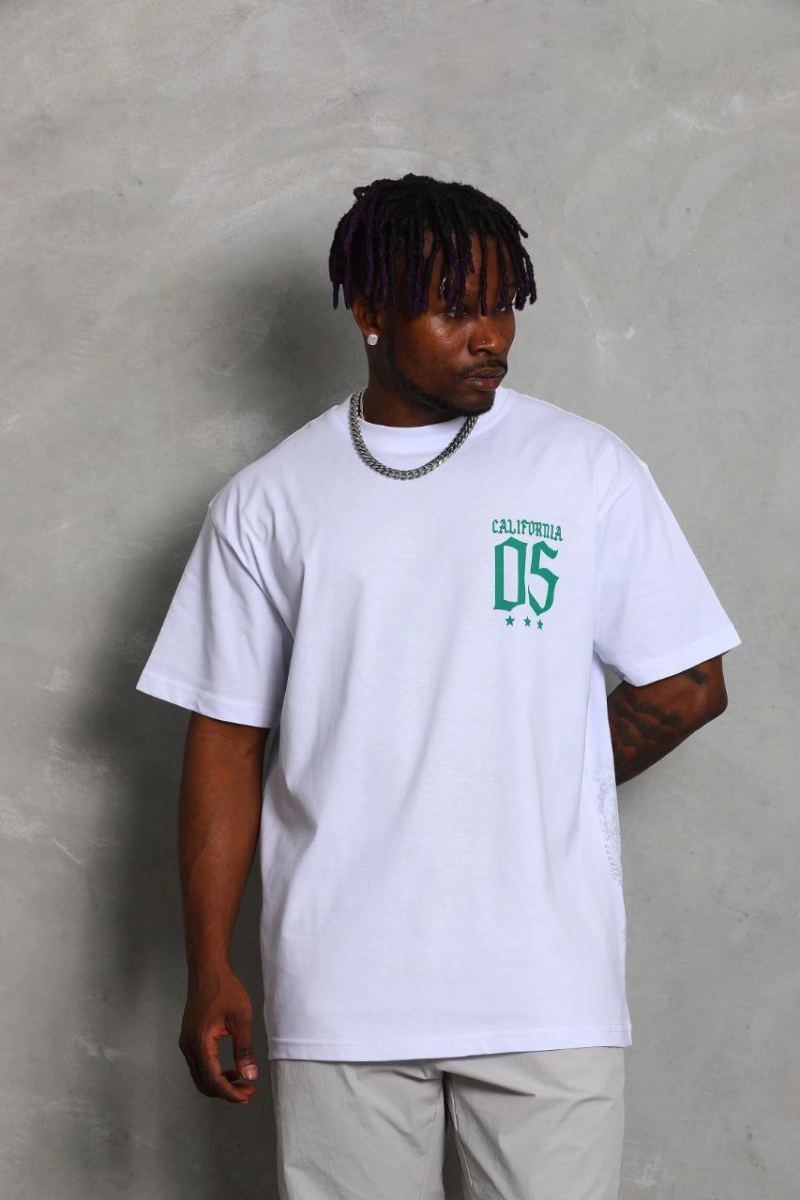 Erkek Baskılı Bisiklet Yaka Kısa kol T-Shirt - Beyaz