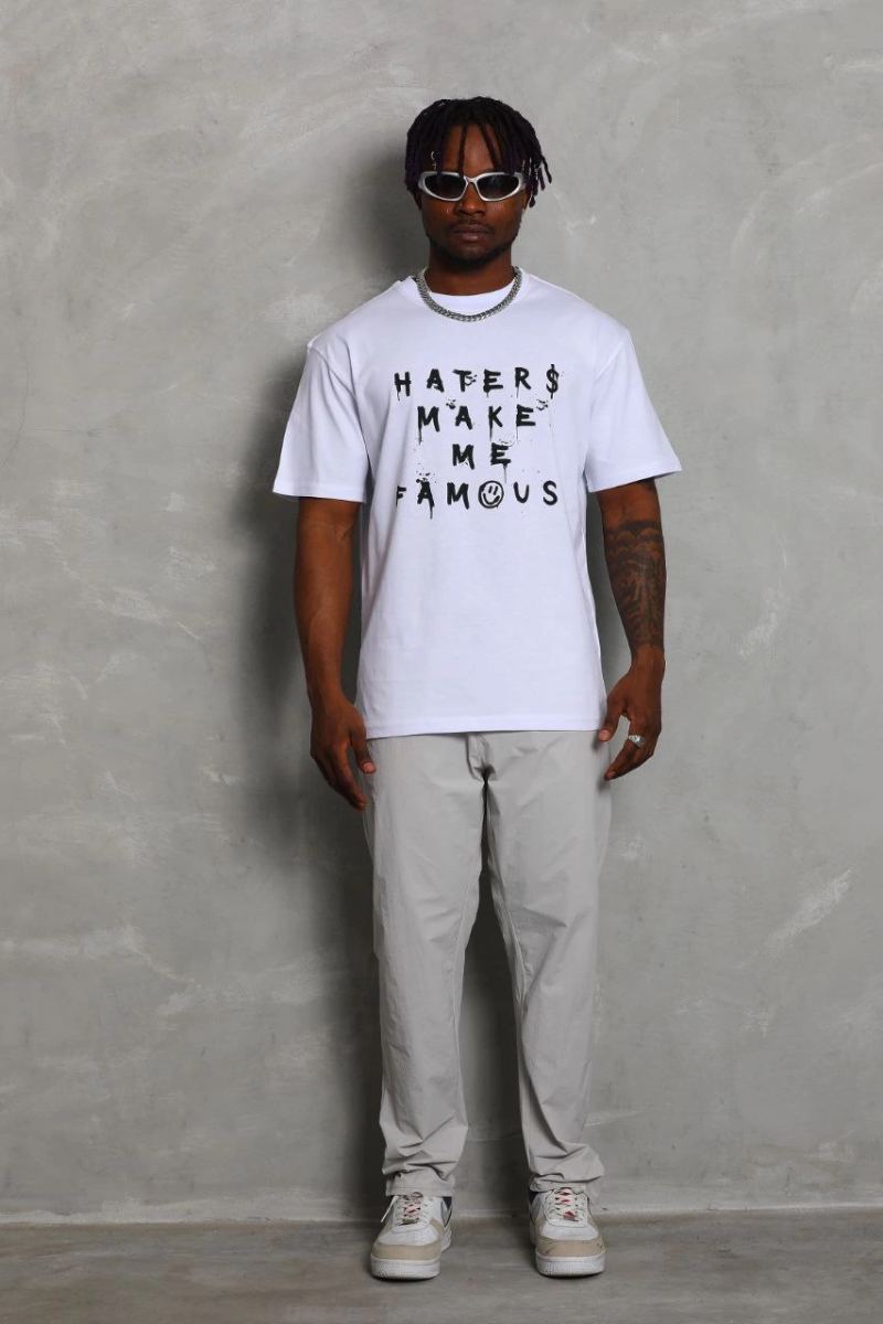 Erkek Kısa kol Baskılı Bisiklet Yaka T-Shirt - Beyaz