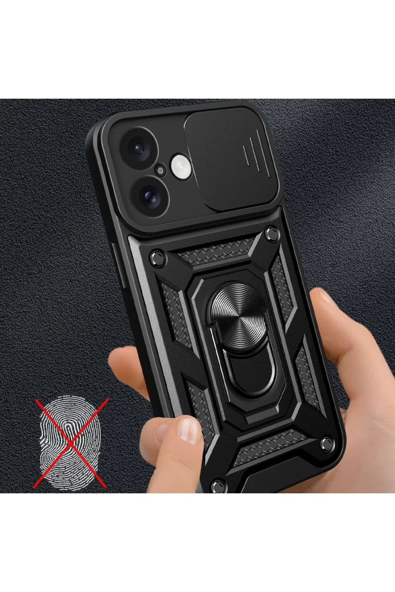Newface Apple iPhone 16 Kılıf Pars Lens Yüzüklü Silikon - Siyah