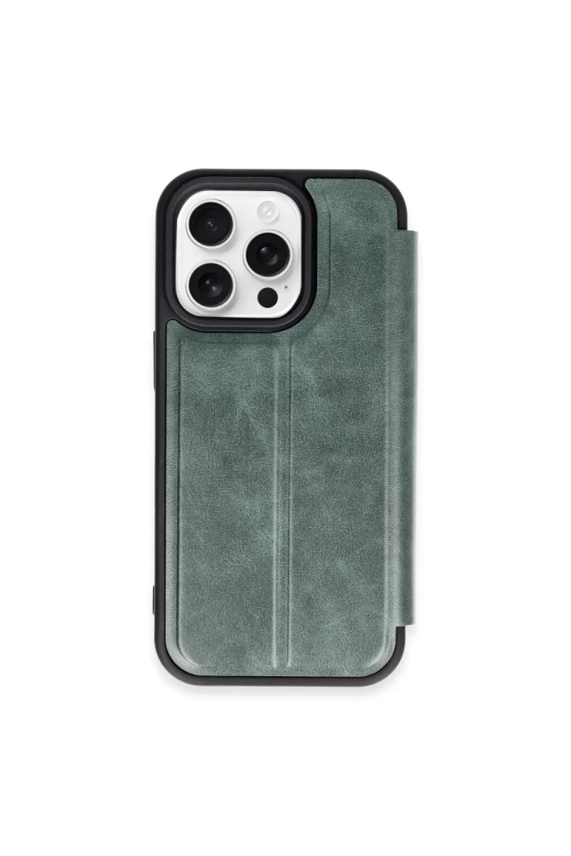 Newface Apple iPhone 15 Pro Max Kılıf Flip Cover - Koyu Yeşil
