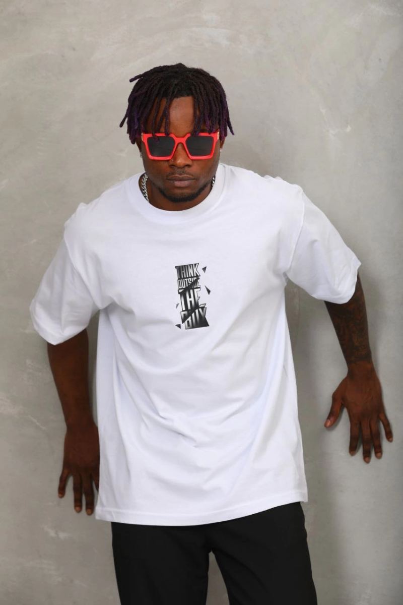 Erkek kısa kol Baskılı Bisiklet Yaka T-Shirt - Beyaz